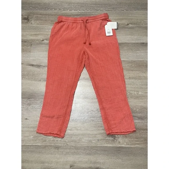 Wonderly Wide Leg Pants Gauze Womens Large Orange Boho Cottagecore Cropped - Picture 4 of 10